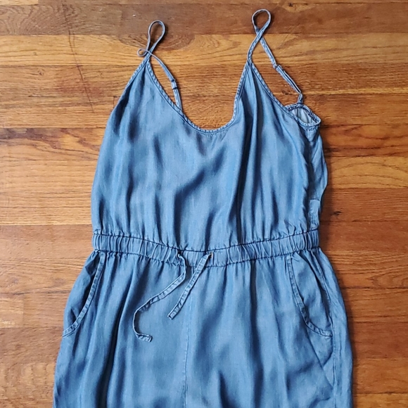 Soft Demim Jumpsuit with Drawstring Elastic Waist - Picture 2 of 6